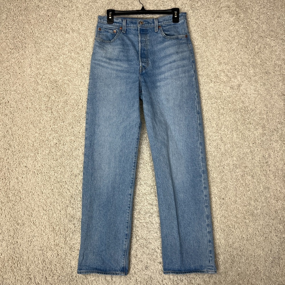 Levis Ribcage Straight Jeans Womens 29 Blue Medium Wash Button Fly